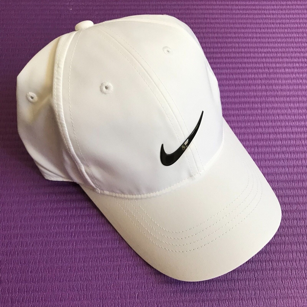 Nike Men's White/Black Logo Adjustable Poly Cap Athletic Hat Streetwear Sporty - Picture 3 of 9